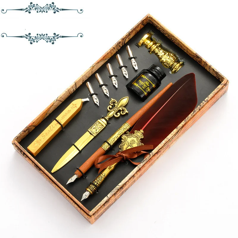 Retro Feather Pen Set